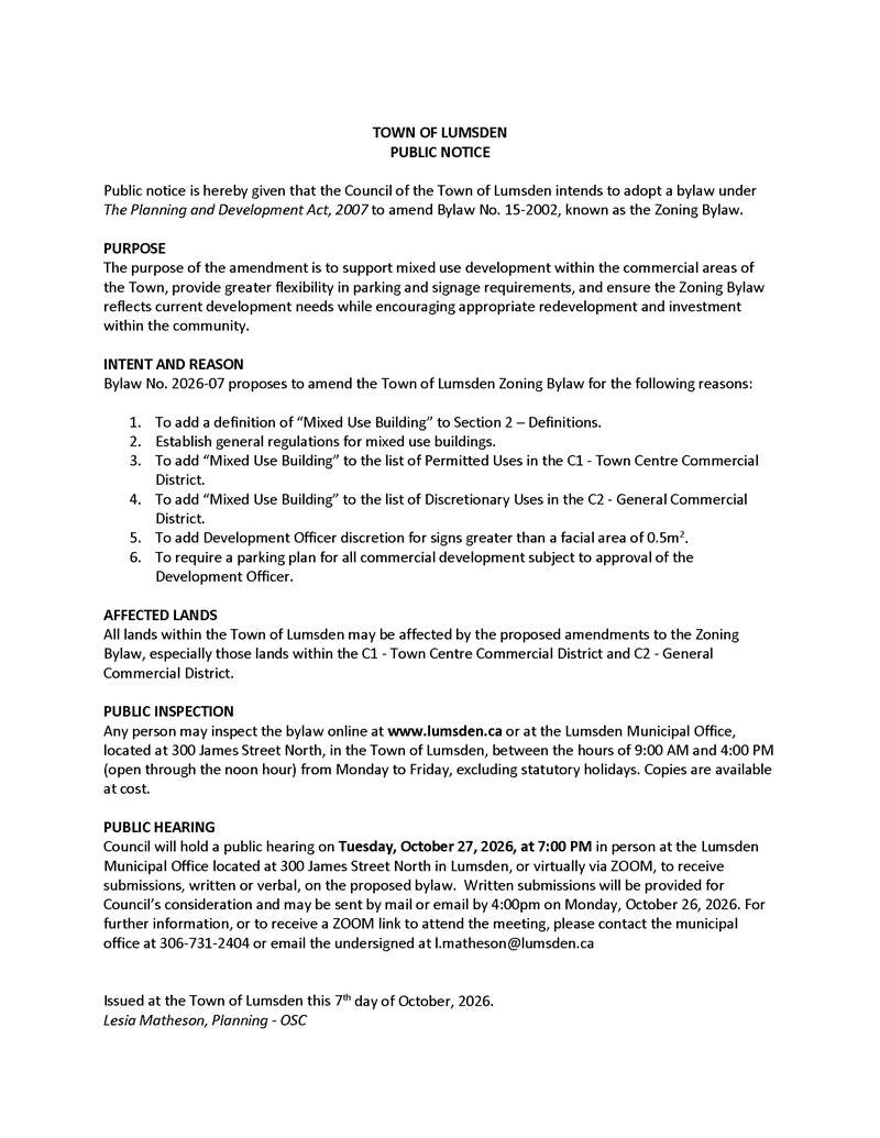 Public Notice - Bylaw No. 2026-07